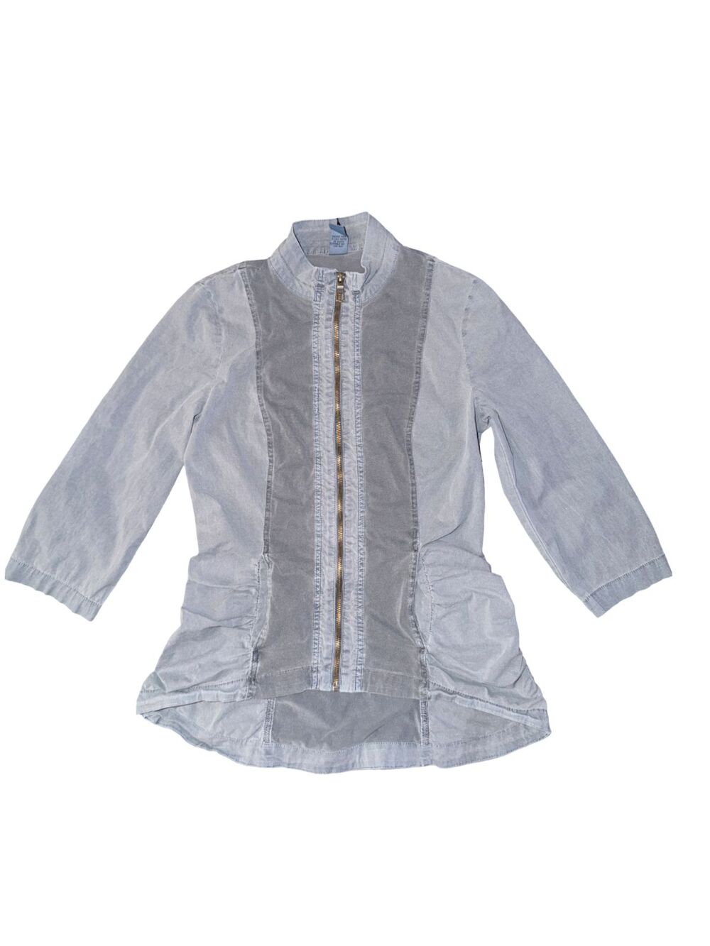 XCVI Wearables Janet Utility Ruched Jacket Blue Gray Stand Collar Sz S Gorpcore